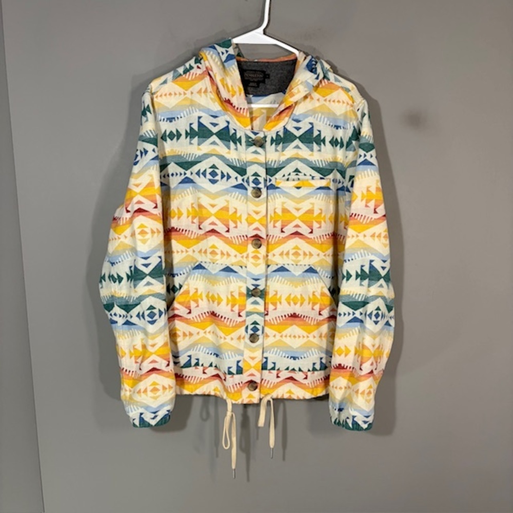 Pendleton Jacket Womens Large Multicolor Cotton Hooded Tribal Print Button Front